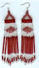 Red and Silver long fringe earrings